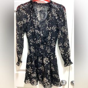 PARKER Women’s Long Sleeve V- neck Dress elastic waist silk Size XXS